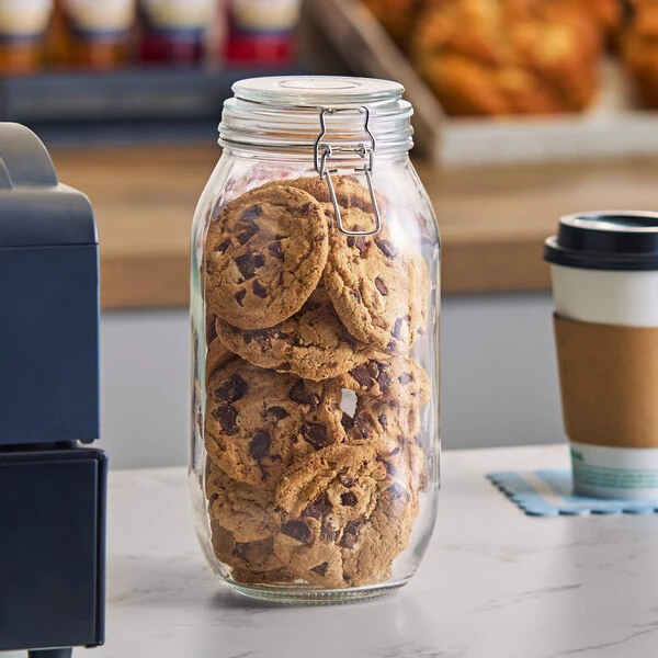 Choice 76 oz. Hinge Top Glass Storage Jar