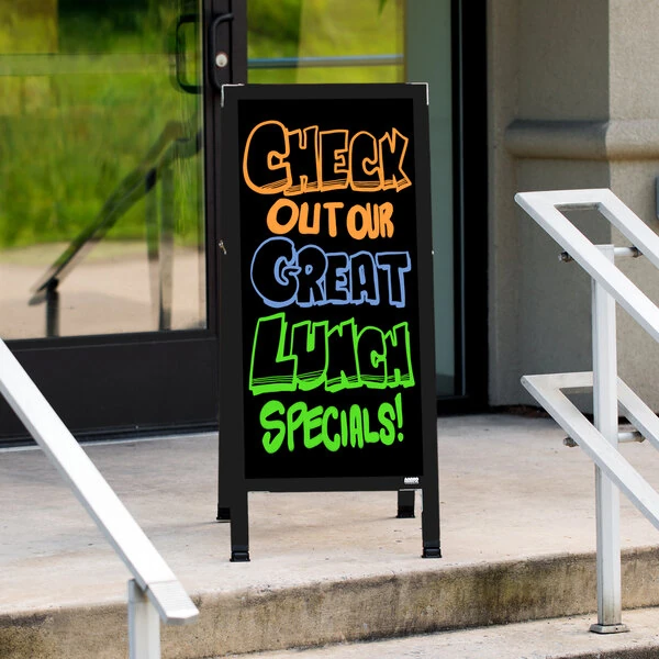 Aarco BA-3BP 42" x 18" Black Aluminum A-Frame Sign Board with Black Write-On Acrylic Marker Board