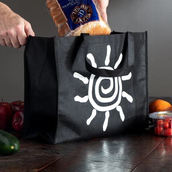 LK Packaging Large Black Non-Woven Reusable Shopping Bag - 100/Case
