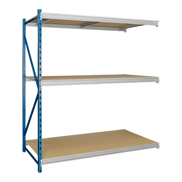 Hallowell 48" x 24" x 87" Marine Blue / Light Gray 3-Level Bulk Rack Add-On with Particleboard Decking HBR482487-3A-P-PB