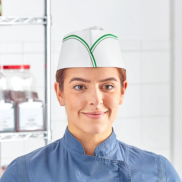 Choice Adjustable Green Stripe Disposable Overseas Cap - 100/Pack