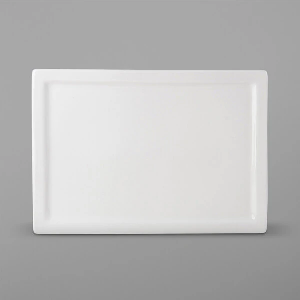 Tuxton ABU-554 Napa AlumaTux 15 1/2" x 11" Pearl White (European White) Rectangular China Plate - 6/Case