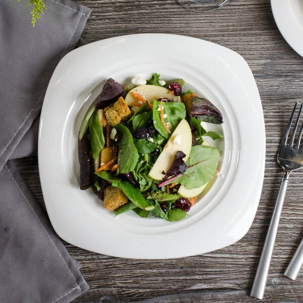 Bon Chef 1000012P Concentrics 8 1/2" x 8 1/2" White Porcelain Soft Square Salad Plate - 36/Case