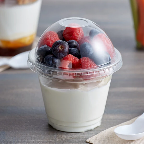 Choice 9 oz. Clear Plastic Squat Cold Cup with 2 oz. Insert and PET Dome Lid with No Hole - 100/Case