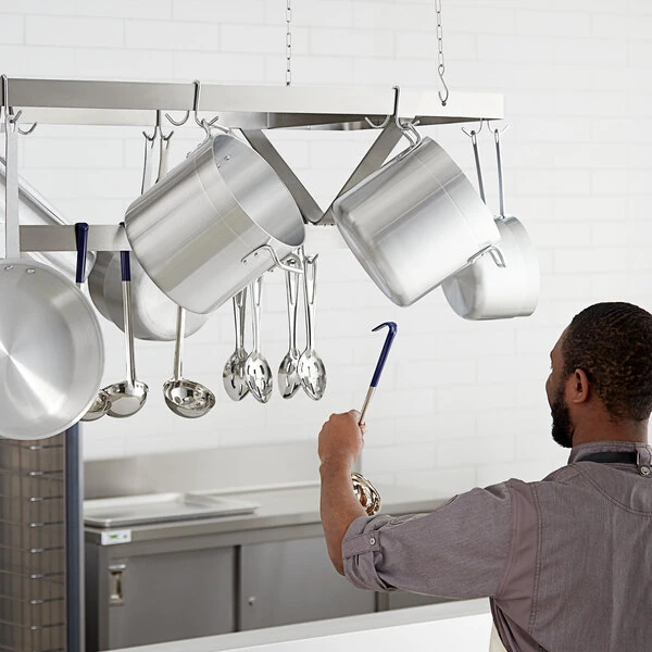 Regency Stainless Steel Ceiling-Mounted Pot Rack with 18 Double Prong Hooks - 72"