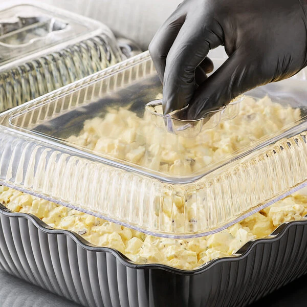 Choice 10 lb. Black Deli Crock with Clear Cover