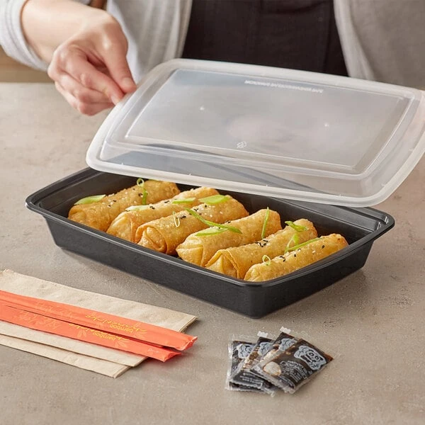 Choice 58 oz. Black Rectangular Microwavable Heavy Weight Container with Lid - 150/Case