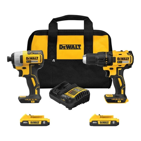 DeWalt 20V MAX Cordless Brushless Drill Driver and Impact Driver Kit with 2 Rechargeable 2.0 Ah Lithium-Ion Batteries, 1 Charger, and 1 Storage Bag DCK277D2
