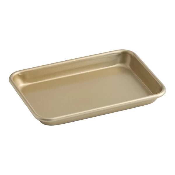 Baker's Lane Eighth Size 19 Gauge Non-Stick 6 1/2 inch x 9 1/2 inch Gold Wire in Rim Aluminum Bun / Sheet Pan / Tray