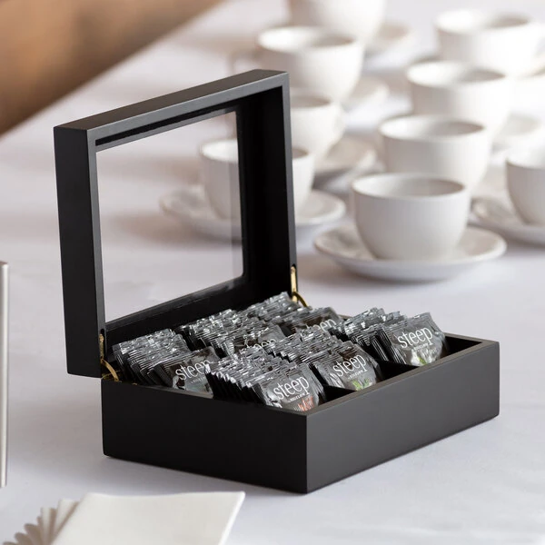 Choice Black Wood 6 Compartment Tea Chest with Window