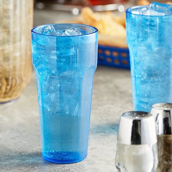 Choice 14 oz. Blue Plastic Paneled Tumbler - 12/Pack