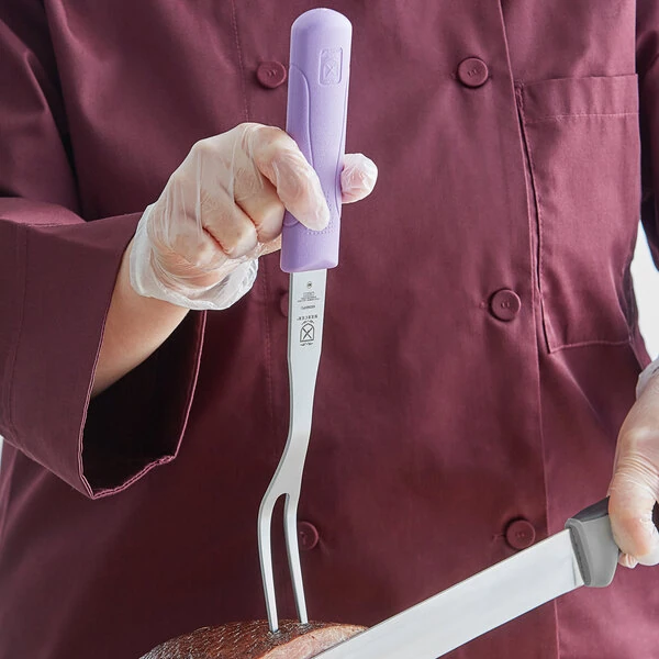 Mercer Culinary Millennia® 13 1/2" Pot / Cook's Fork with Purple Polypropylene Handle M23800PU