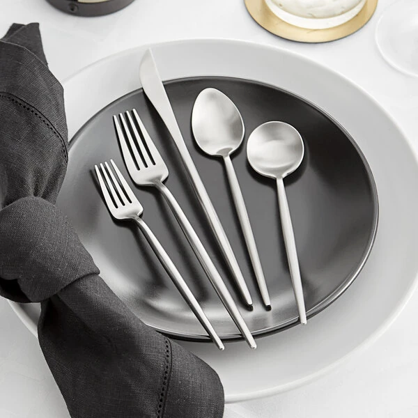 Acopa Odin 18/8 Brushed Stainless Steel Extra Heavy Weight Forged Flatware Set with Service for 12 - 60/Pack