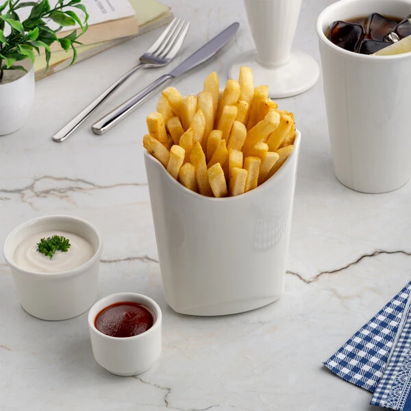 Ariane Slow Fast 4 3/8" x 2 9/16" x 6 5/16" Ivory Rectangular Porcelain French Fry Holder - 6/Case