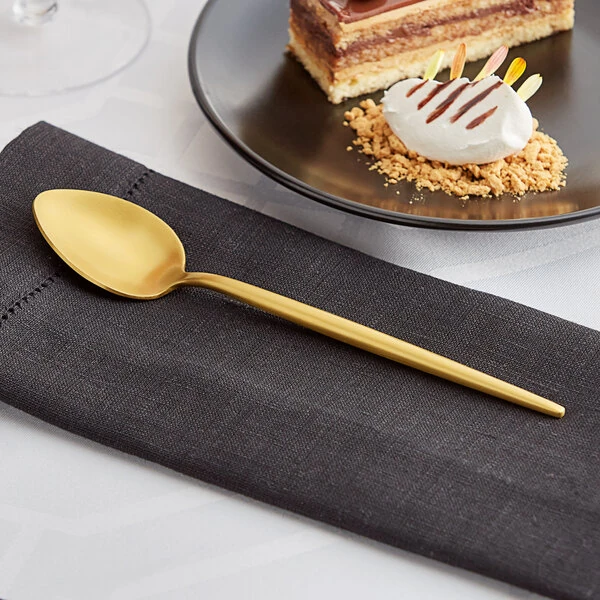 Acopa Odin Gold 7 1/2" 18/8 Brushed Stainless Steel Extra Heavy Weight Forged Teaspoon - 12/Case