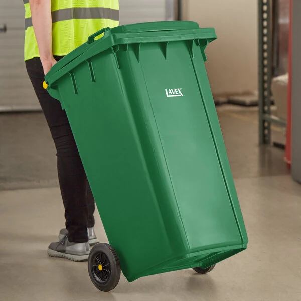 Lavex 50 Gallon Green Wheeled Rectangular Trash Can with Lid