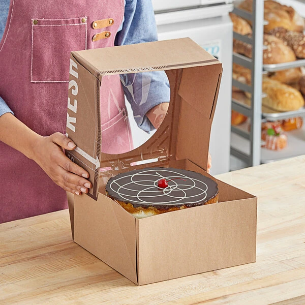Inno-Pak To Go Fresh 10" x 10" x 5" Kraft Auto-Popup Window Cake / Bakery Box - 100/Case