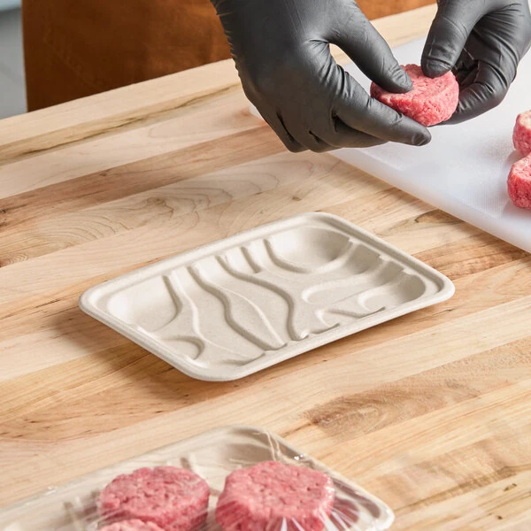 World Centric 8 3/16" x 5 11/16" x 5/8" Compostable Fiber Meat Tray - 500/Case