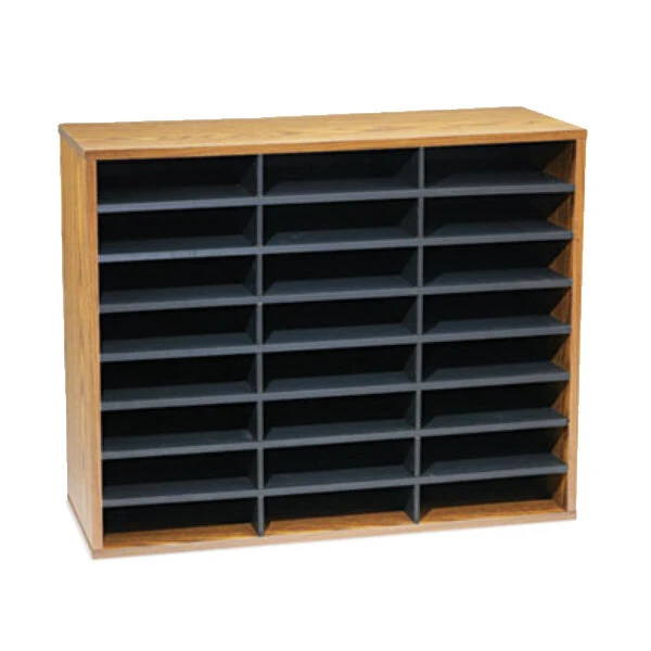 Fellowes 25043 Medium Oak 24-Section Particle Board Literature Organizer - 29" x 11 7/8" x 23 7/16"