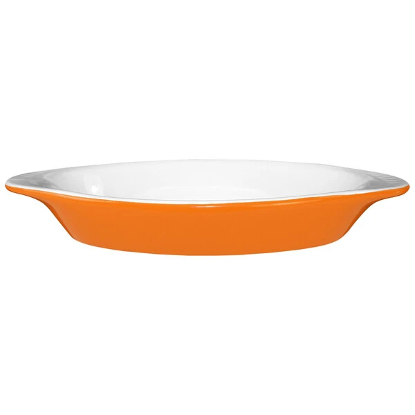 International Tableware 8 oz. Orange and White Two-Tone Stoneware Rarebit - 36/Case