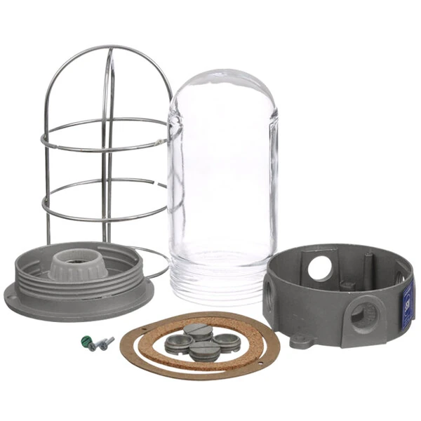AllPoints 263216 Light Fixture with Junction Box, Glass Globe, and Wire Guard