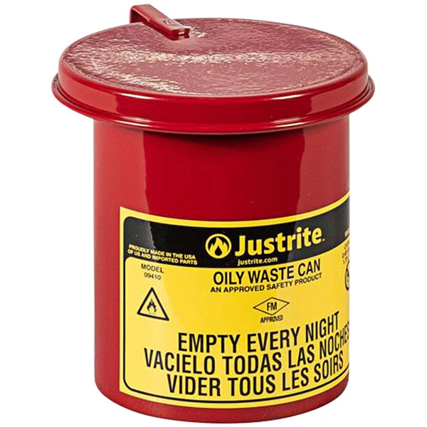 Justrite 1.8 Quart Red Benchtop Mini Oily Waste Can with SoundGard Cover