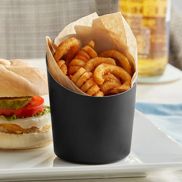 Acopa 12 oz. Matte Black Stainless Steel Appetizer / French Fry Holder with Angled Top
