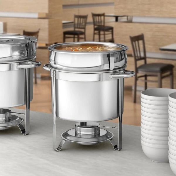 Choice Deluxe 11 Qt. Chrome Accent Marmite Soup Chafer