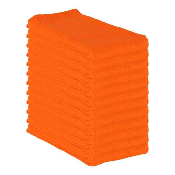 Hospeco 16" x 26" Orange 100% Cotton Huck Towel - 12/Pack