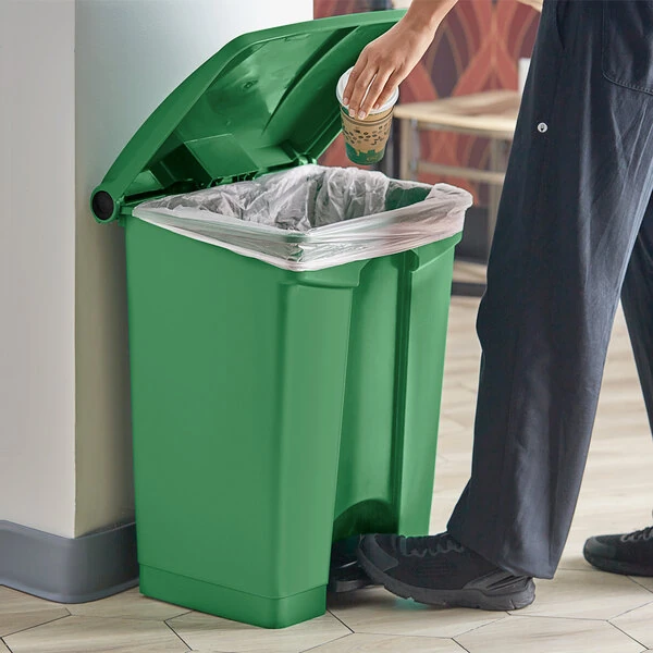 Lavex 48 Qt. / 12 Gallon Green Rectangular Step-On Trash Can