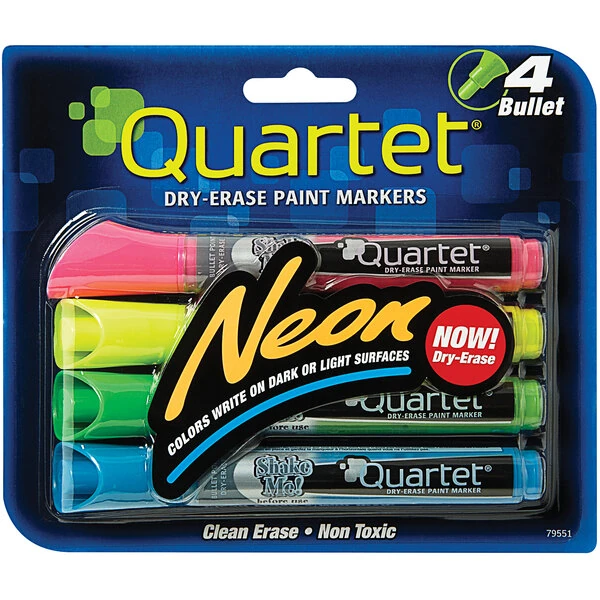 Quartet 79551 Assorted Color Neon Bullet Tip Dry Erase Marker Set - 4/Pack