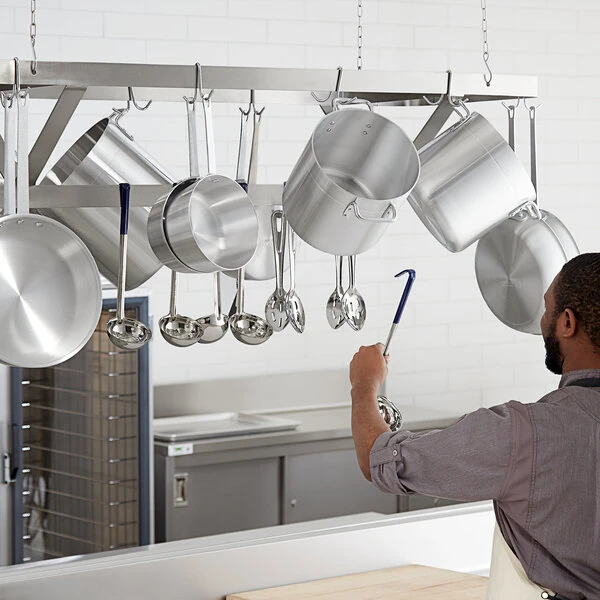 Regency Stainless Steel Ceiling-Mounted Pot Rack with 21 Double Prong Hooks - 96"