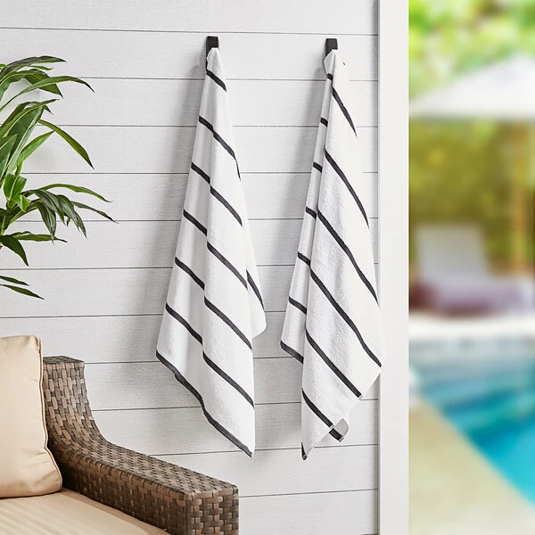 Hospeco Las Rayas 30" x 60" Dark Gray Stripes Ring-Spun 100% Terry Resort Pool Towel - 15 lb. - 4/Pack