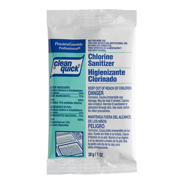 Clean Quick 02584 Chlorine Sanitizer Powder Packets 1 oz. - 100/Case