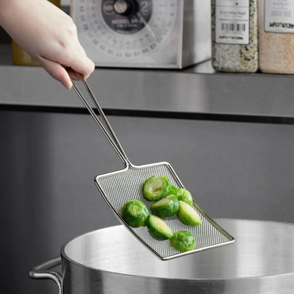 TableCraft 2675 5 1/4" x 6" Nickel Fine Mesh Skimmer