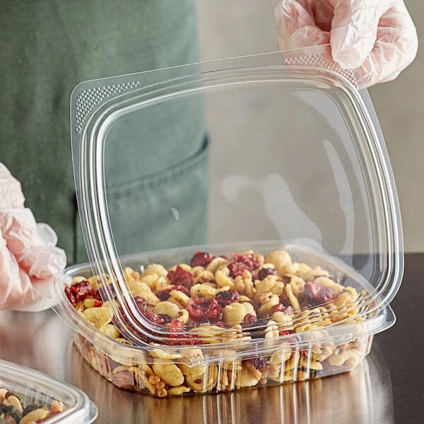 Choice 16 oz. Clear Recycled PET Shallow Hinged Deli Container - 200/Case