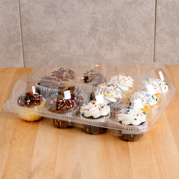 Inno-Pak 12 Compartment Clear Hinged High Dome Cupcake Container - 100/Case