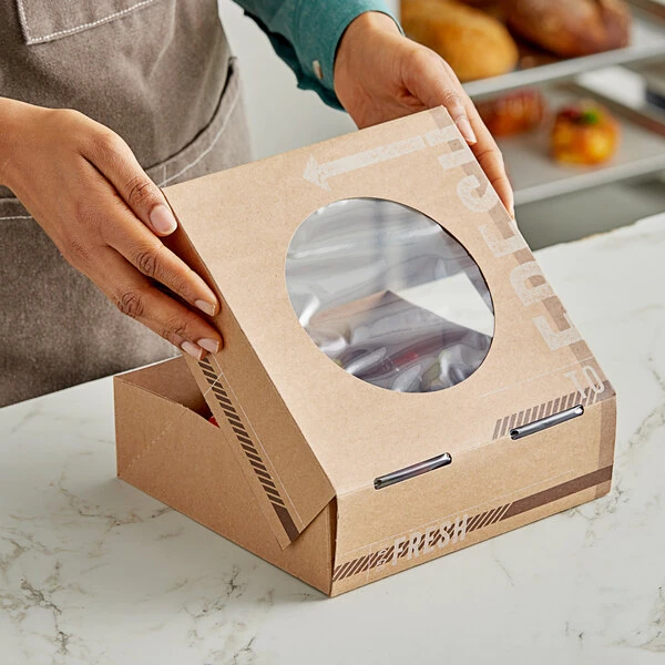 Inno-Pak To Go Fresh 8" x 8" x 2 1/2" Kraft Auto-Popup Window Pie / Bakery Box - 100/Case