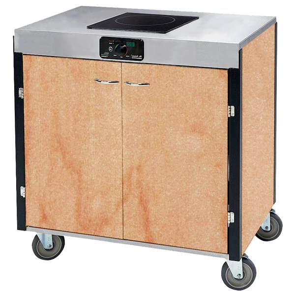 Lakeside 2060HRM Creation Express™ Mobile Cooking Cart with 1 Induction Burner, No Exhaust Filtration, and Hard Rock Maple Laminate Finish - 22" x 34" x 35 1/2"