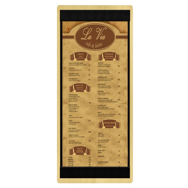 Menu Solutions WDSTR-BA Natural 4 1/4" x 11" Customizable Wood Menu Board with Top and Bottom Strips