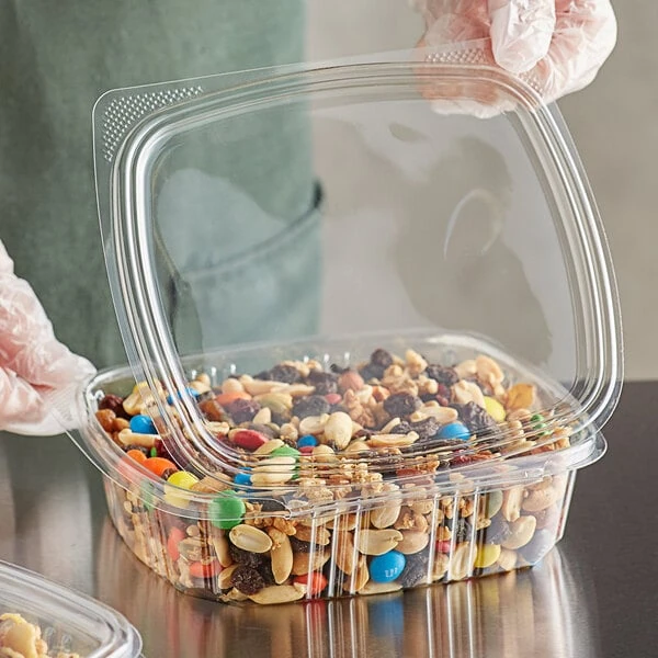 Choice 24 oz. Clear Recycled PET Hinged Deli Container - 200/Case