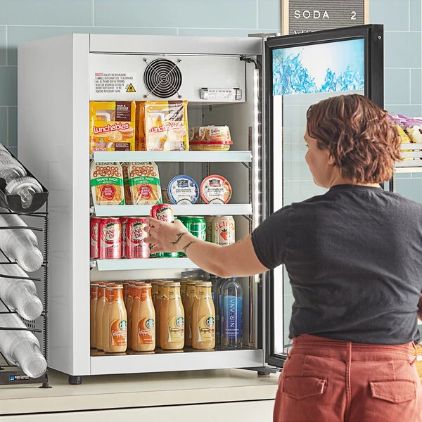 Avantco CRM-7-HC White Countertop Display Refrigerator with Swing Door - 4.1 Cu. Ft.