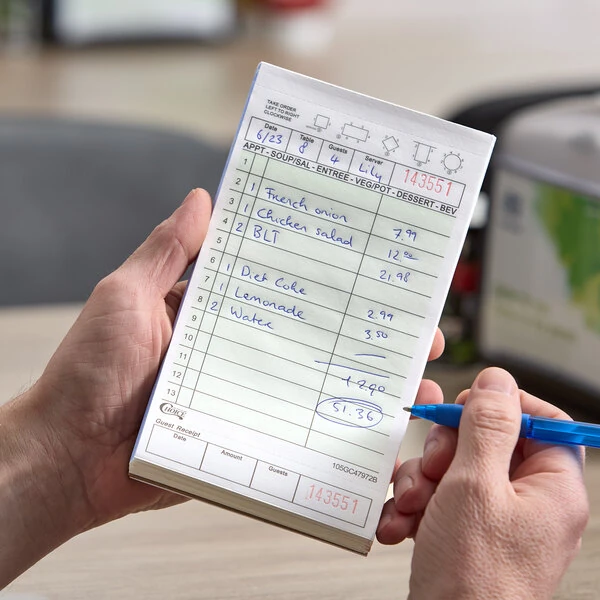 Choice 2 Part Green and White Carbonless Guest Check with Beverage Lines and Bottom Guest Receipt - 40/Case