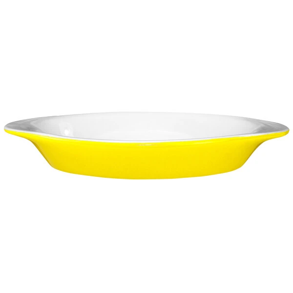International Tableware 8 oz. Yellow and White Two-Tone Stoneware Rarebit - 36/Case