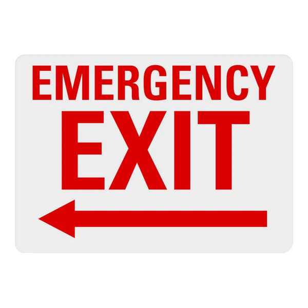 Lavex 10" x 7" White Non-Reflective Aluminum "Emergency Exit" Sign with Red Lettering and Left Arrow