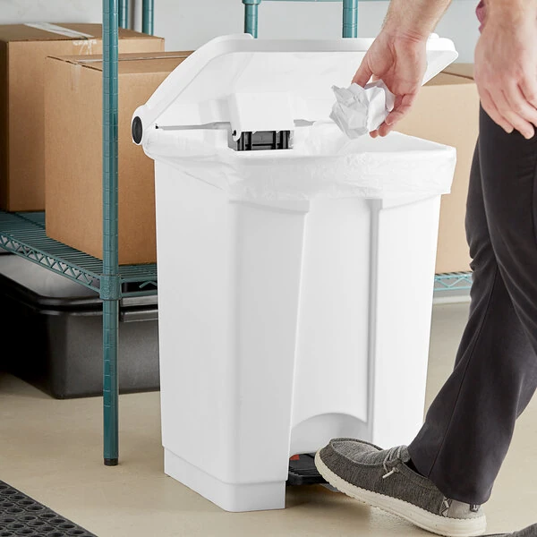 Lavex 48 Qt. / 12 Gallon White Rectangular Step-On Trash Can