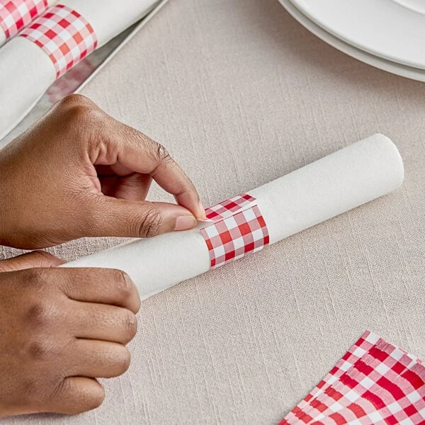 Choice Red Gingham Self-Adhering Paper Napkin Band - 2,000/Pack