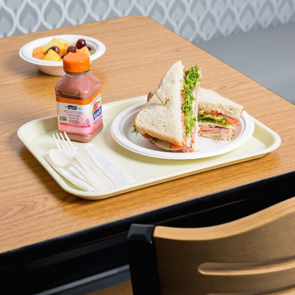 Choice 10" x 14" Beige Plastic Fast Food Tray - 48/Case