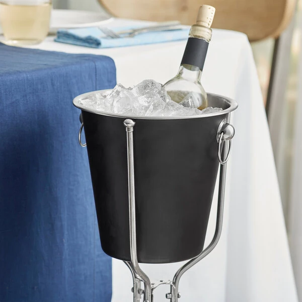 Acopa 4 Qt. Smooth Black Stainless Steel Wine / Champagne Bucket