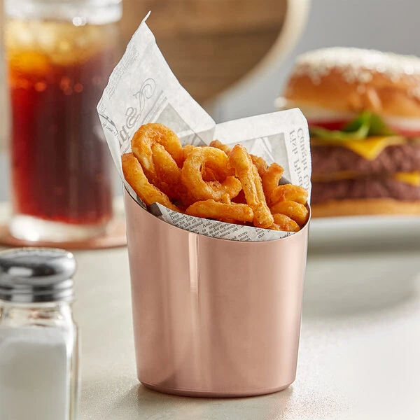 Acopa 12 oz. Smooth Copper Stainless Steel Appetizer / French Fry Holder with Angled Top
